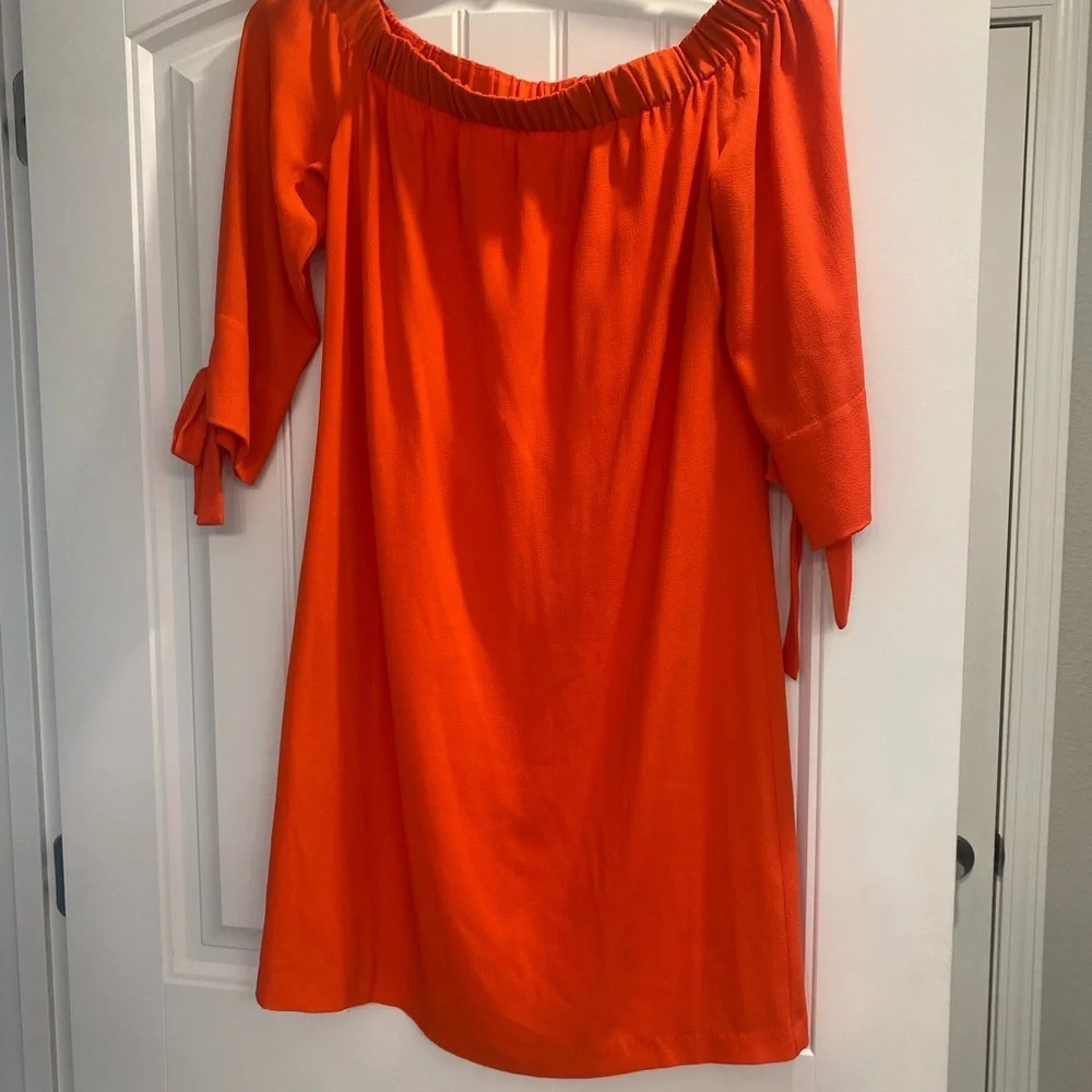 Vince camuto off the shoulder straight dress size 8 coral orange color - Picture 3 of 8
